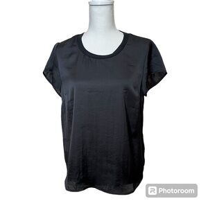Cabi Black Satin Short Sleeve Top